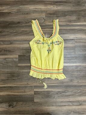 Event Yellow Floral Embroidered Boho Tank Top